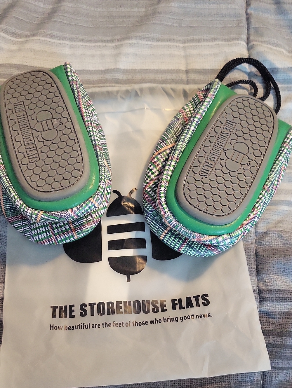 Womens Green Plaid Slip-On Shoes